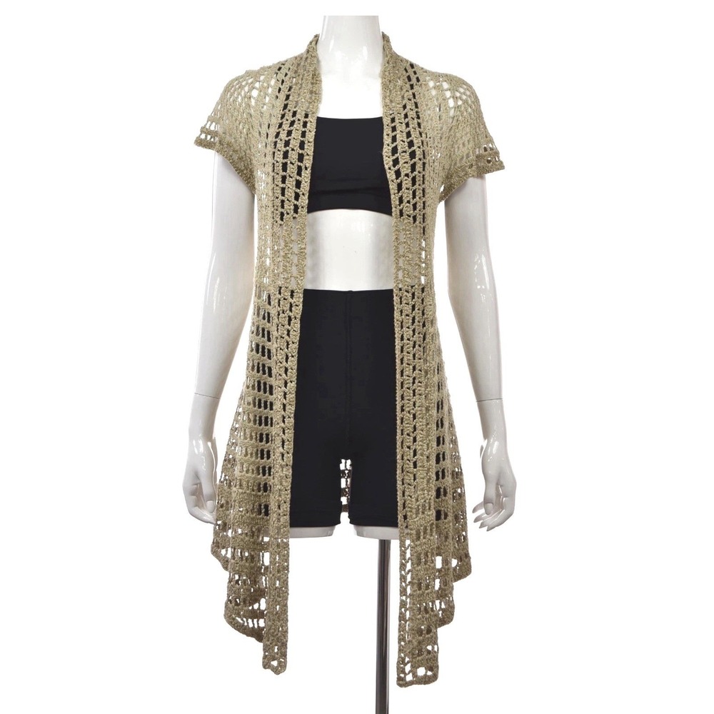 Rosie Neira Womens Beige Knit‎ Cardigan Sz M Casual Short Sleeve Sweater Top